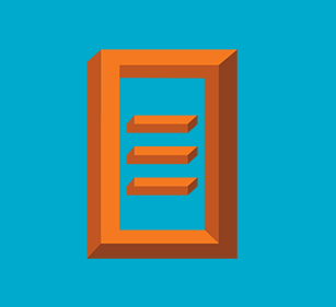 Botão que abre o arquivo de texto. Grafismo que representa uma página sobre um fundo azul.