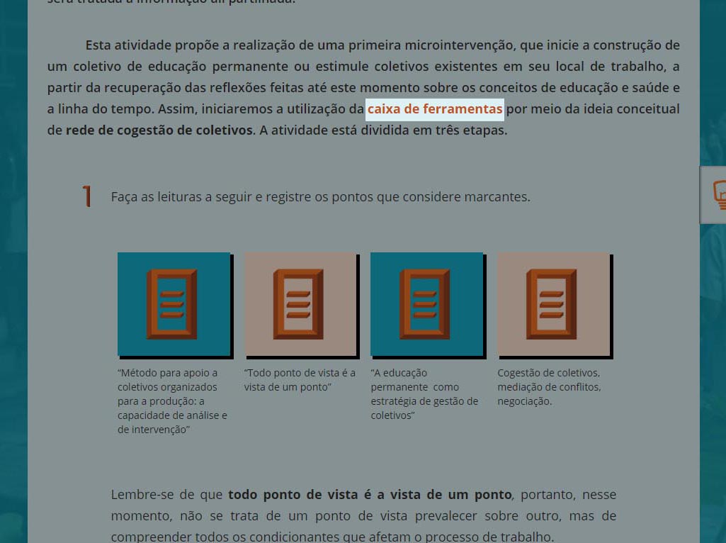 A imagem mostra a tela do percurso com um texto na cor laranja em destaque.