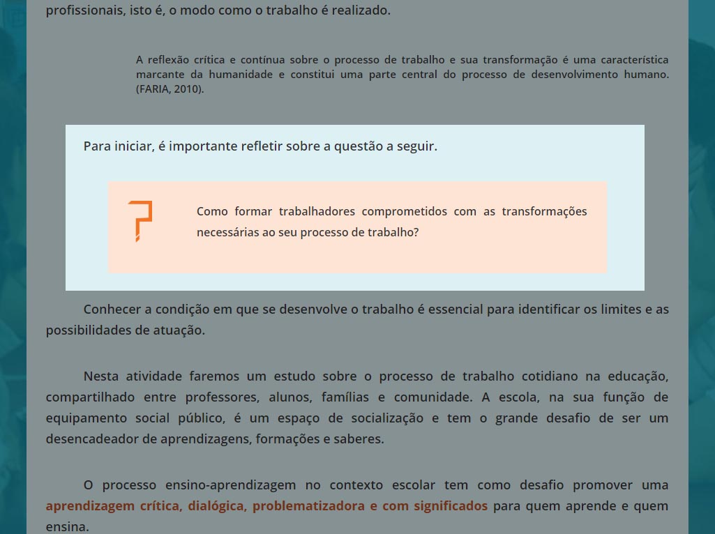 A imagem mostra a tela do percurso com o destaque de reflexão em evidência.