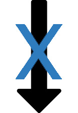 Seta apontada para baixo com um sinal de X por cima dela